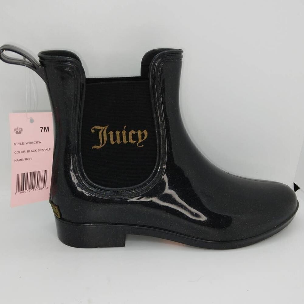 Juicy Couture New Women's Black w/Gold Sparkles Designer Ankle Boots - sz. 7 - Picture 3 of 7